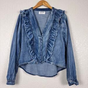 OneTeaspoon Popover Top Womens XXS Blue Denim Long Sleeve Western Boho‎ Concert